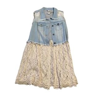 John Mark Women's Beautiful Lace Jean Jacket Tunic Size Medium - Blue (P1)